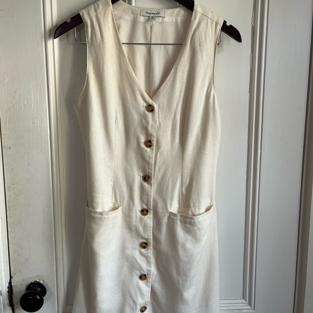 Francesca's Collections Ivory Button-Front Mini Dress